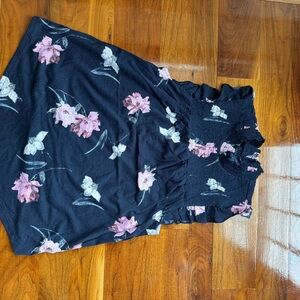 Floral Black Dress with Pink and White Accents